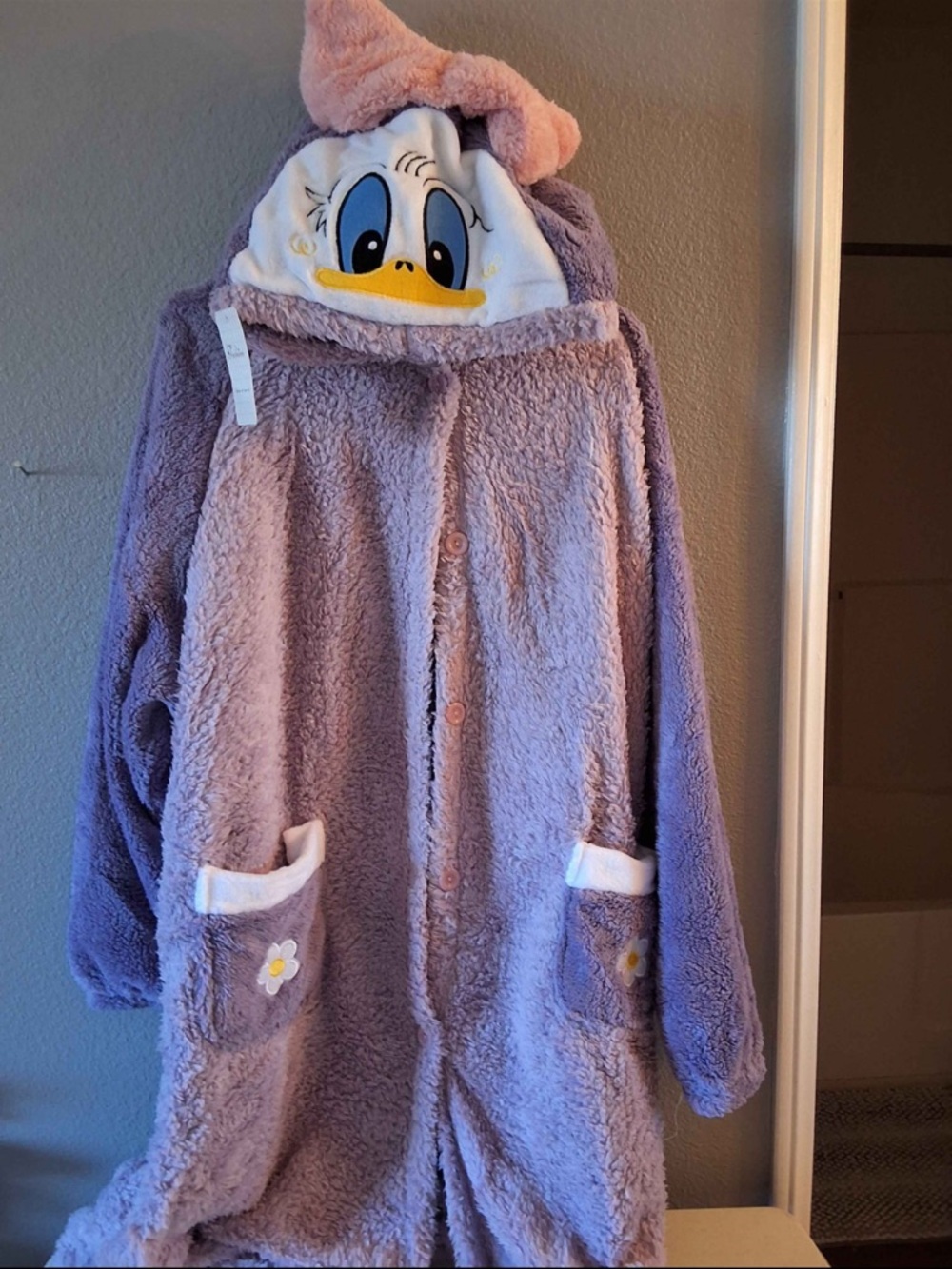 Plush Daisy Hooded Robe - Lavender with Pink Bow - Picture 2 of 2